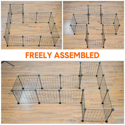 Pet Playpen Foldable Metal Pet Cage Enclosure Puppy Fence 16 Panels with Connection Clips for Small Animal Puppy Rabbit Kitten Turtle Indoor Outdoor Black.