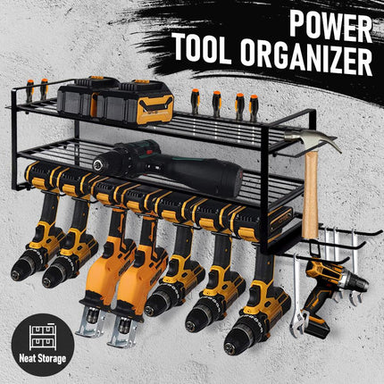 Power Tool Organizer Wall Mount 7 Drill Holder 3 Layer Heavy Duty Metal for Drill Plier Hammer Rack Suitable for Workshop Garage.