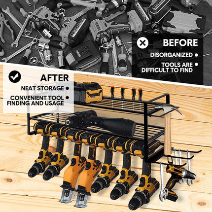 Power Tool Organizer Wall Mount 7 Drill Holder 3 Layer Heavy Duty Metal for Drill Plier Hammer Rack Suitable for Workshop Garage.