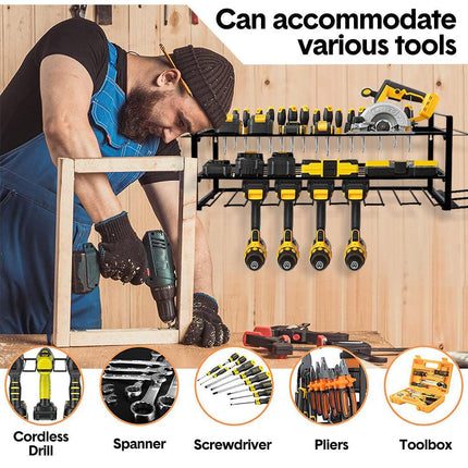 Power Tool Organizer Wall Mount 7 Drill Holder 3 Layer Heavy Duty Metal for Drill Plier Hammer Rack Suitable for Workshop Garage.
