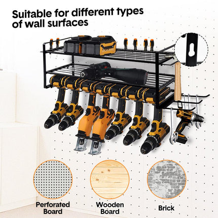 Power Tool Organizer Wall Mount 7 Drill Holder 3 Layer Heavy Duty Metal for Drill Plier Hammer Rack Suitable for Workshop Garage.