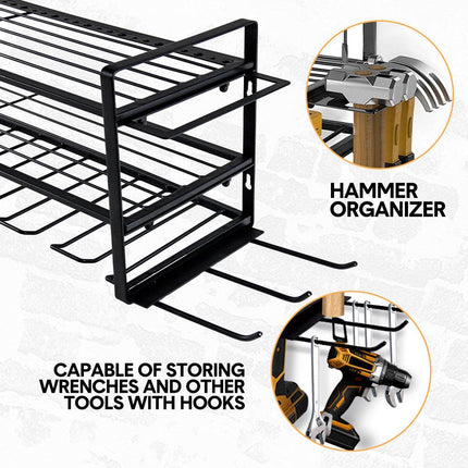 Power Tool Organizer Wall Mount 7 Drill Holder 3 Layer Heavy Duty Metal for Drill Plier Hammer Rack Suitable for Workshop Garage.