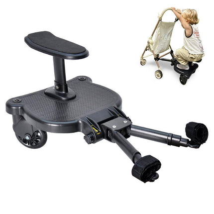 Universal Pram Board Seat and Stand Up Adjustable Buggy Board Pushchair with Bear Pattern Removable Seat Fits Most Strollers Holds Children Up to 25kg.