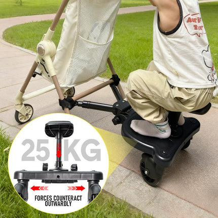 Universal Pram Board Seat and Stand Up Adjustable Buggy Board Pushchair with Bear Pattern Removable Seat Fits Most Strollers Holds Children Up to 25kg.