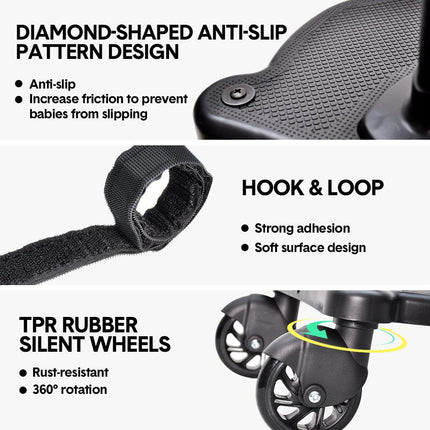 Universal Pram Board Seat and Stand Up Adjustable Buggy Board Pushchair with Bear Pattern Removable Seat Fits Most Strollers Holds Children Up to 25kg.
