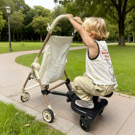 Universal Pram Board Seat and Stand Up Adjustable Buggy Board Pushchair with Bear Pattern Removable Seat Fits Most Strollers Holds Children Up to 25kg.