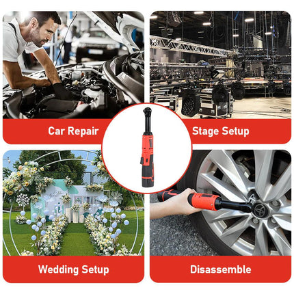 Cordless Electric Ratchet Wrench Set 12V Power Electric Ratchet Wrench 3/8inch 400 RPM Variable Speed with Sockets Two 2000mAh Batteries and Charger.