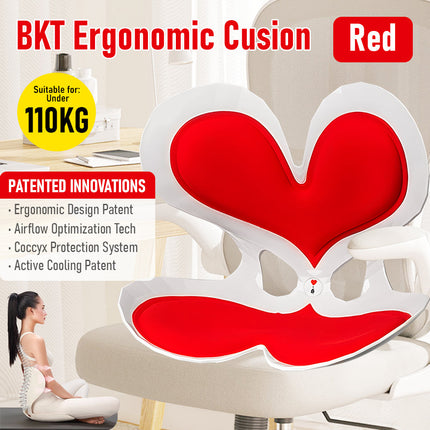 BKT Cushion Portable Ergonomic Lower Back Seat Lumbar Support Chair Posture Correction Max Load 110kg for Home Office Chair and Floor Seat Red Heart Design.