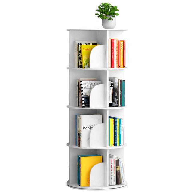 4 Tier Rotating Bookshelf PVC Freestanding Corner Rack Bookcase Multifunctional Spinning 360 Storage Shelf Organizer for Home Office Space-Saving White.