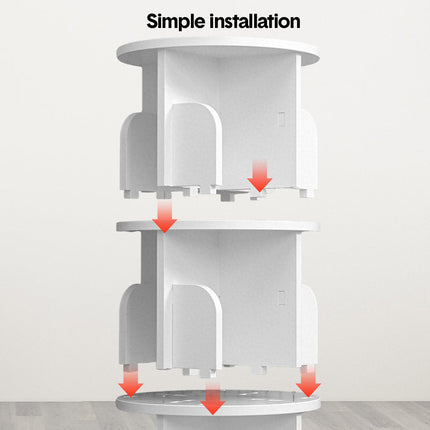 4 Tier Rotating Bookshelf PVC Freestanding Corner Rack Bookcase Multifunctional Spinning 360 Storage Shelf Organizer for Home Office Space-Saving White.