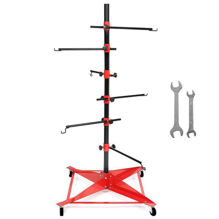 Universal Auto Paint Stand Panel Tree Paint Rotating Stand Center Post Hang Paint Spray with 4 Wheels and 6 Hooks for Automotive Doors Fenders Bumpers.