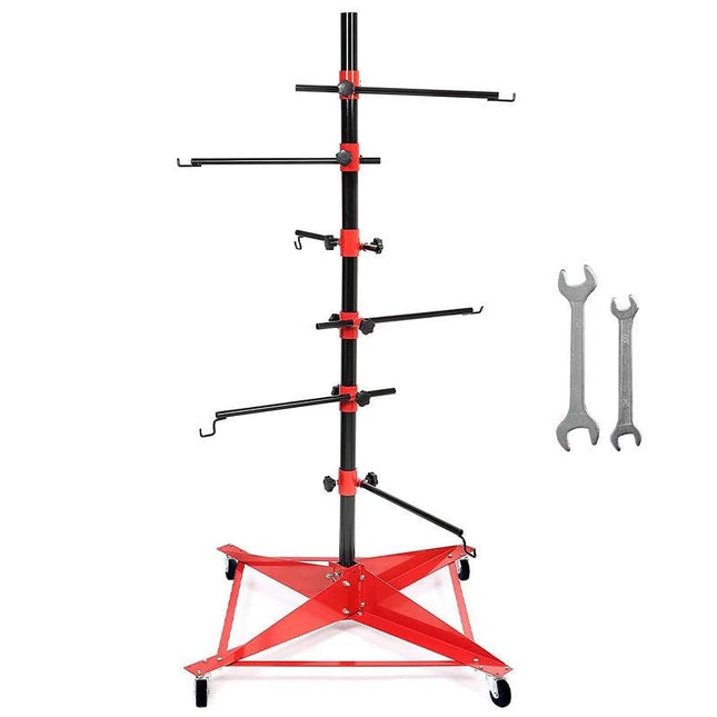 Universal Auto Paint Stand Panel Tree Paint Rotating Stand Center Post Hang Paint Spray with 4 Wheels and 6 Hooks for Automotive Doors Fenders Bumpers.
