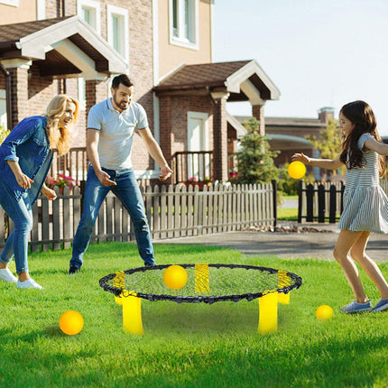 Portable Outdoor Spikeball Roundnet Game Set Team Beach Ball Game Bouncer Toy with Carrying Bag Net and 3 Balls Played Indoor Outdoor Lawn Beach Tailgating.