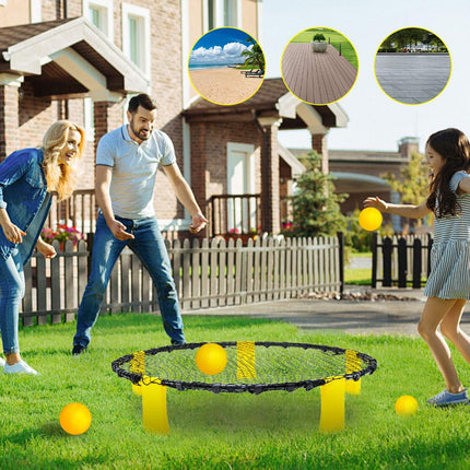 Portable Outdoor Spikeball Roundnet Game Set Team Beach Ball Game Bouncer Toy with Carrying Bag Net and 3 Balls Played Indoor Outdoor Lawn Beach Tailgating.