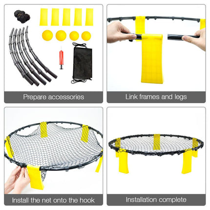 Portable Outdoor Spikeball Roundnet Game Set Team Beach Ball Game Bouncer Toy with Carrying Bag Net and 3 Balls Played Indoor Outdoor Lawn Beach Tailgating.