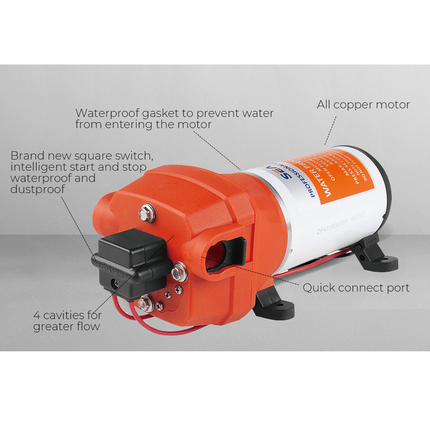 SEAFLO 12V Water Pump Pressure Diaphragm Self Priming Pump 4.5Gallons Per Min 17LPM 40PSI Water Booster for Caravan Motorhome Camper Trailer Boat Yacht.