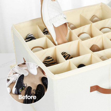 2 Pack Shoe Organizer Zipper Clear Lid Fabric Shoe Storage Box Space Saving Beige Shoe Holder for Closet and Adjustable Dividers Fits up to 16 Pairs.