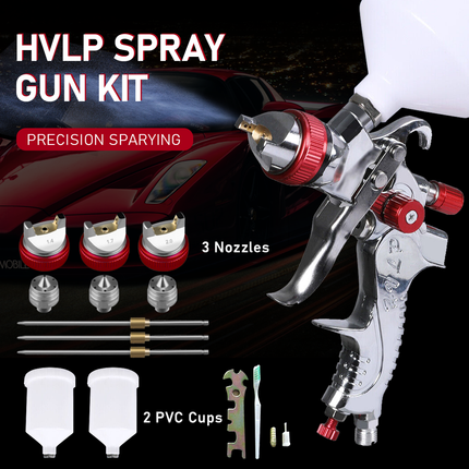 Air Spray Gun HVLP Kit Paint Gun Gravity Feed Air Spray Gun Airbrush Painting Tool 3 Nozzle 1.4mm 1.7mm 2mm With Tips for Wall Fencing Decking Painting.