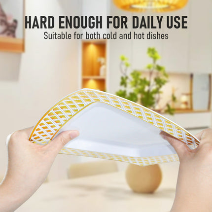 175pcs Food-Grade Wedding Event Banquet Disposable Tableware Dinnerware Gold-Edged Plastic Cutlery Pack of 25 Dining Sets Square Plates Cutlery Napkins.