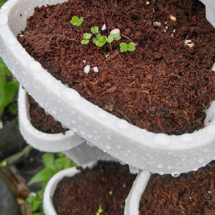 5 Tier Stackable Planter Pots Vertical Garden Stacking Space Saving High Yield Ideal for Herbs Flower Plants Veggies With Wheel White 37cm Width.