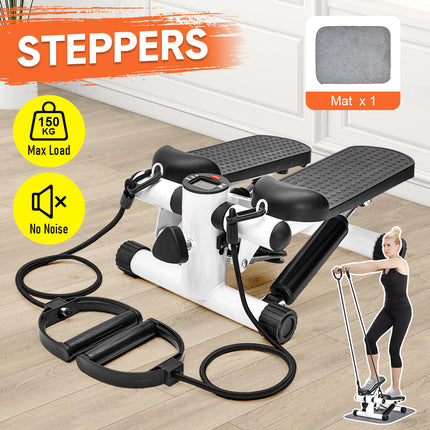 Mini Stepper Home Office Stair Stepper Machine with Resistance Bands and LCD Monitor for Full Body Workout Cardio Exercises Calves Trainer Calf Stretch.