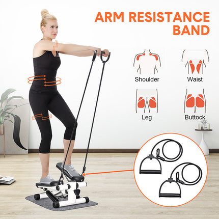 Mini Stepper Home Office Stair Stepper Machine with Resistance Bands and LCD Monitor for Full Body Workout Cardio Exercises Calves Trainer Calf Stretch.