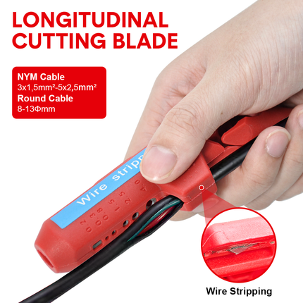 Wire Stripper Ergonomic Curved Handle Cable Stripping Splitting Cut Tool Wide Stripping Ranges Hand Tool with 6 Size Planer Holes for Electrical.