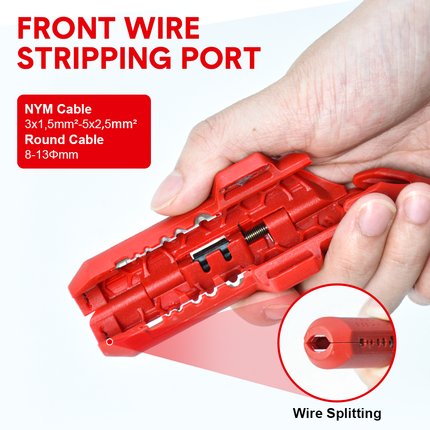 Wire Stripper Ergonomic Curved Handle Cable Stripping Splitting Cut Tool Wide Stripping Ranges Hand Tool with 6 Size Planer Holes for Electrical.