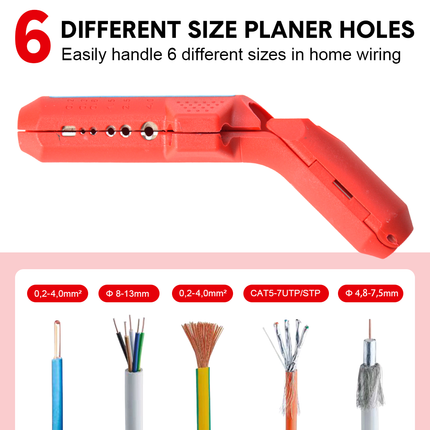 Wire Stripper Ergonomic Curved Handle Cable Stripping Splitting Cut Tool Wide Stripping Ranges Hand Tool with 6 Size Planer Holes for Electrical.
