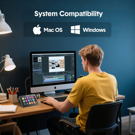 Studio Controller Keyboard Stream Controller Customizable Deck with 15 Shortcut Keys for Multi Applications Triggered in PC for Streaming Studio Work Game.