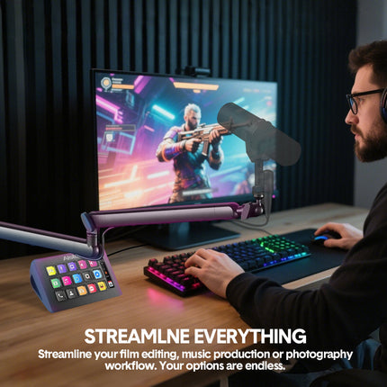 Studio Controller Keyboard Stream Controller Customizable Deck with 15 Shortcut Keys for Multi Applications Triggered in PC for Streaming Studio Work Game.
