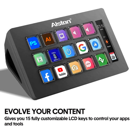 Studio Controller Keyboard Stream Controller Customizable Deck with 15 Shortcut Keys for Multi Applications Triggered in PC for Streaming Studio Work Game.