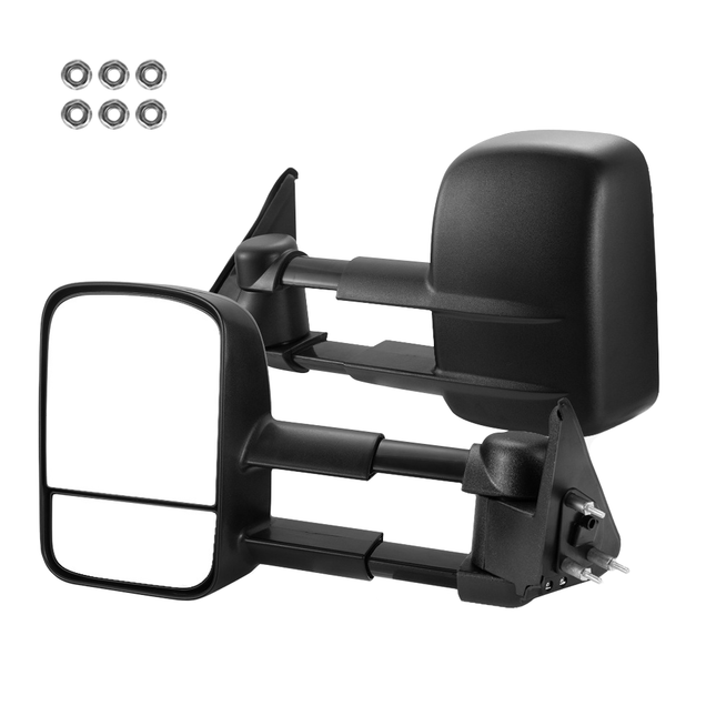 Front Pair Extendable Towing Mirrors Fit for Nissan Patrol GU/Y61 1997-2016 Manual Foldable Split View Black 2pcs.