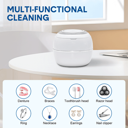 Ultrasonic UV Cleaner Portable 42khz Dual Mode Cleaner 180-220ml with Chamber and Timer for Dentures Aligner Retainer Dental and Jewellery Cleaning Machine.