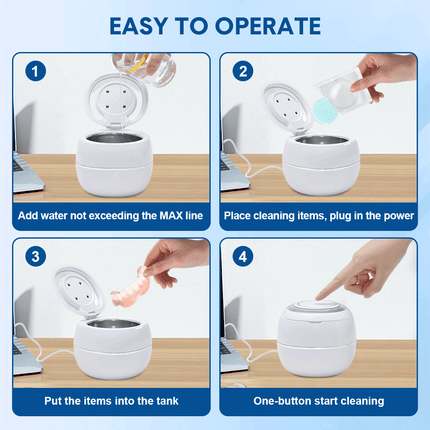 Ultrasonic UV Cleaner Portable 42khz Dual Mode Cleaner 180-220ml with Chamber and Timer for Dentures Aligner Retainer Dental and Jewellery Cleaning Machine.