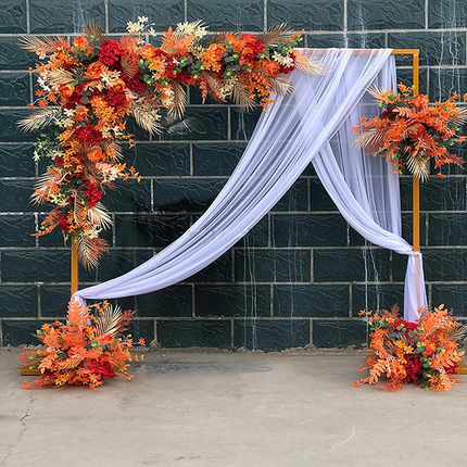 Golden Square Wedding Arch Adjustable 1M-2M Flower Rack Backdrop Stand Balloon Arch Stand for Wedding Birthday Party Garden Ceremony Decoration.