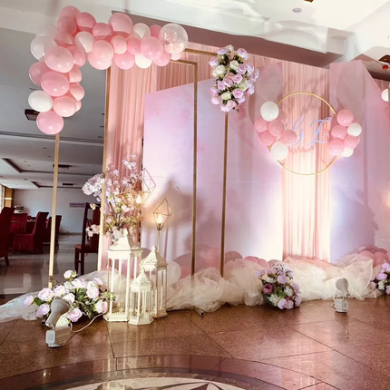 Golden Square Wedding Arch Adjustable 1M-2M Flower Rack Backdrop Stand Balloon Arch Stand for Wedding Birthday Party Garden Ceremony Decoration.