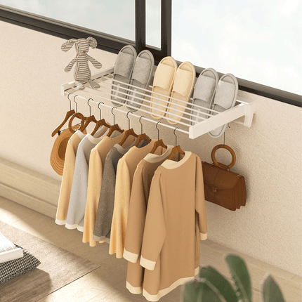 Alston Wall Mounted Drying Rack Clothes Airer Space Saver Folding Dryer Bearing Capacity 12KG Foldable Rail With Hooks Indoor Outdoor Balcony Laundry White.