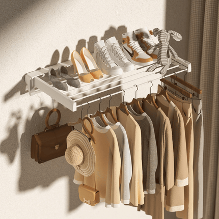 Alston Wall Mounted Drying Rack Clothes Airer Space Saver Folding Dryer Bearing Capacity 12KG Foldable Rail With Hooks Indoor Outdoor Balcony Laundry White.