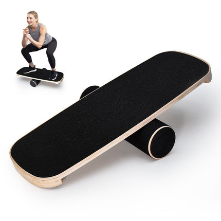 Wooden Balance Board Non-Slip Roller Board Home Fitness Balance Trainer Improves Core Stability for Snowboard Skateboard Surf Yoga Training Max Load 200kg.