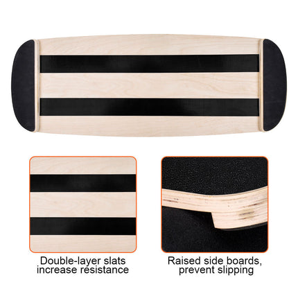 Wooden Balance Board Non-Slip Roller Board Home Fitness Balance Trainer Improves Core Stability for Snowboard Skateboard Surf Yoga Training Max Load 200kg.