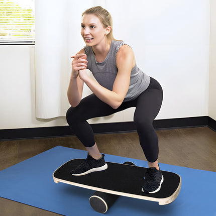 Wooden Balance Board Non-Slip Roller Board Home Fitness Balance Trainer Improves Core Stability for Snowboard Skateboard Surf Yoga Training Max Load 200kg.