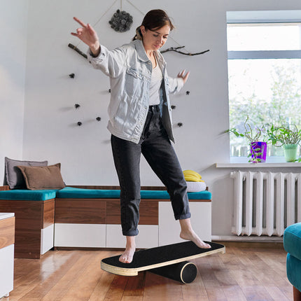 Wooden Balance Board Non-Slip Roller Board Home Fitness Balance Trainer Improves Core Stability for Snowboard Skateboard Surf Yoga Training Max Load 200kg.