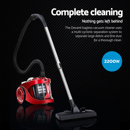 Devanti 2200W Bagless Vacuum Cleaner Red.