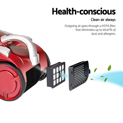 Devanti 2200W Bagless Vacuum Cleaner Red.