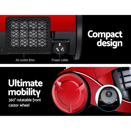 Devanti 2200W Bagless Vacuum Cleaner Red.