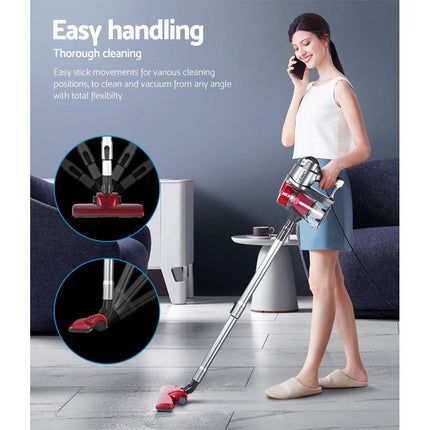 Devanti Stick Vacuum Cleaner Handheld Corded 450W Red.