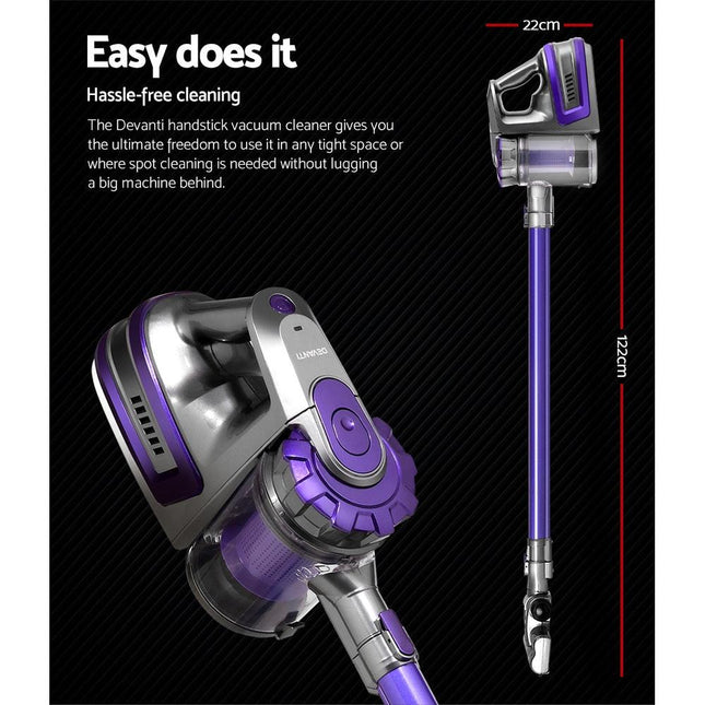 Devanti Stick Vacuum Cleaner Bagless Cordless 150W Purple.