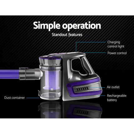 Devanti Stick Vacuum Cleaner Bagless Cordless 150W Purple.