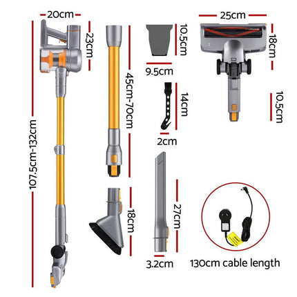 Devanti 300W Stick Vacuum Cleaner Cordless Self-Standing Golden.